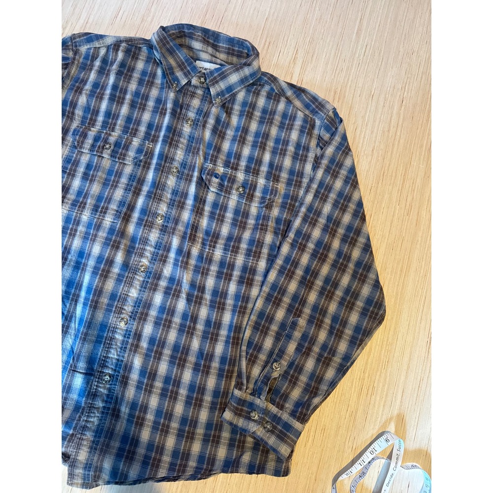 Carhartt Mens XL Plaid Button Down Shirt Blue Brown Long Sleeve Cotton 
38